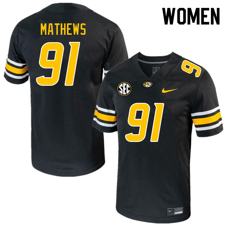 Women #91 Ian Mathews Missouri Tigers College 2023 Football Stitched Jerseys Sale-Black